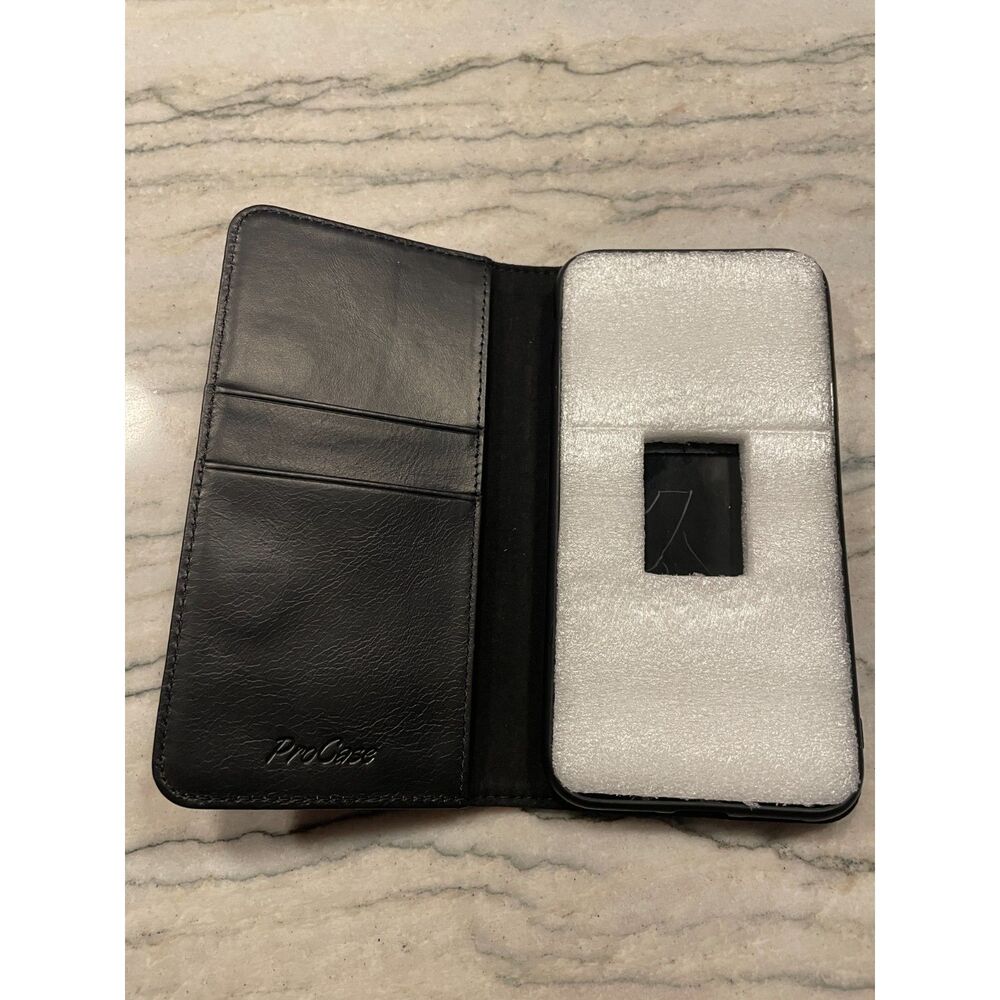 ProCase Genuine Leather Black Case for iPhone XR, Vintage Wallet Folding Case